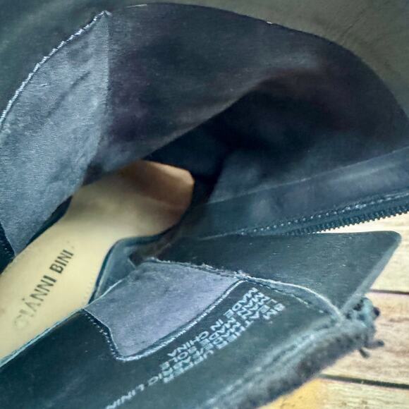 Gianni Bini Womens Gray Suede Leather Open Toe Fringes Block Heel Booties 8M - Picture 8 of 9